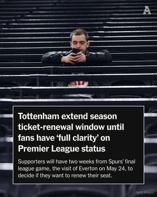 app下载-TA：热刺延长季票续费窗口期，待球迷明确保级前景后再决定